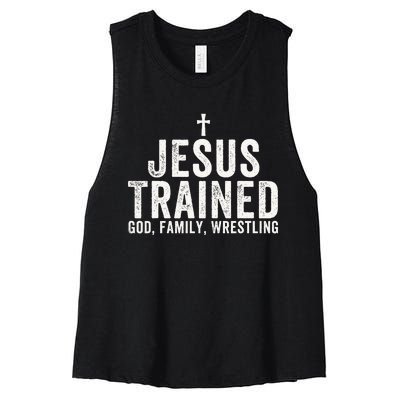 Jesus Trained God Family Wrestling Christian Wrestling Women's Racerback Cropped Tank