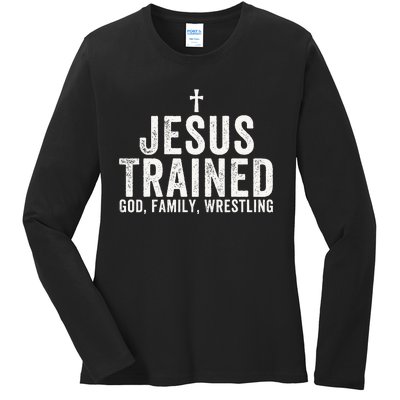 Jesus Trained God Family Wrestling Christian Wrestling Ladies Long Sleeve Shirt