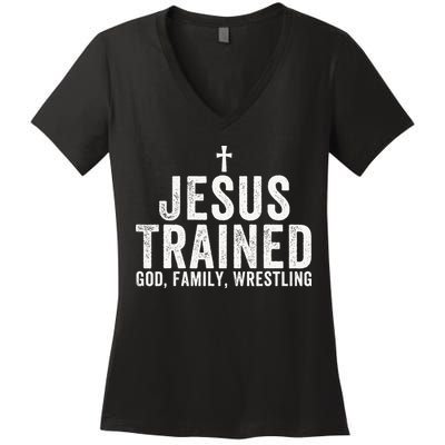 Jesus Trained God Family Wrestling Christian Wrestling Women's V-Neck T-Shirt