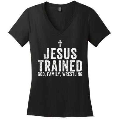 Jesus Trained God Family Wrestling Christian Wrestling Women's V-Neck T-Shirt