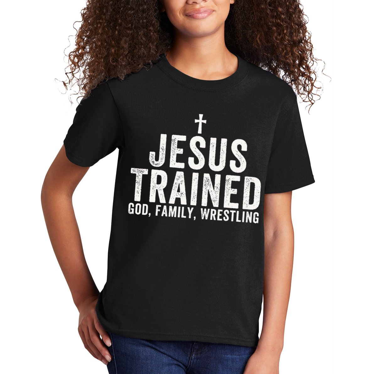 Jesus Trained God Family Wrestling Christian Wrestling Kids T-Shirt