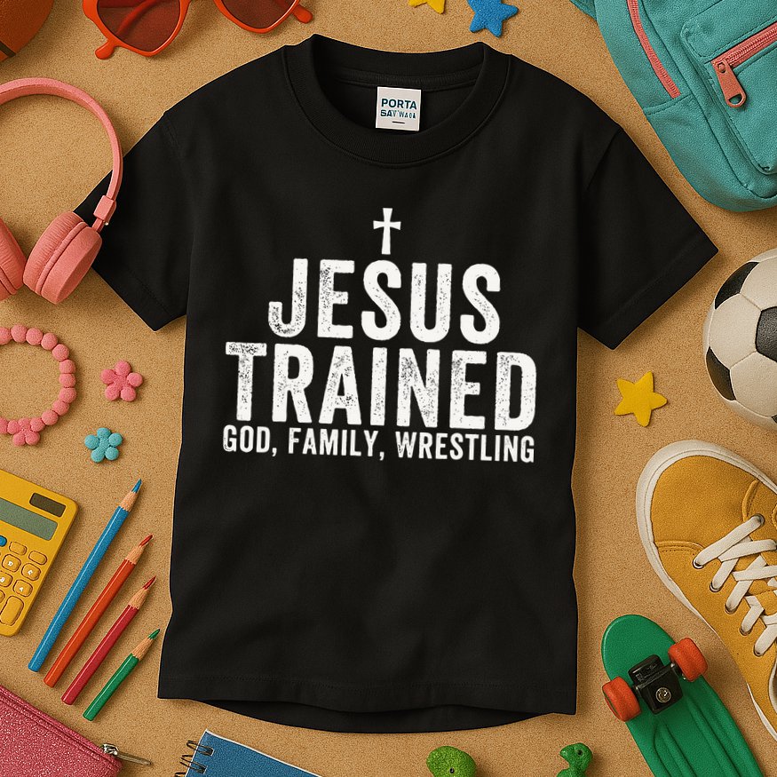 Jesus Trained God Family Wrestling Christian Wrestling Kids T-Shirt