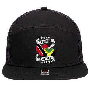 Jamaican Trinidad half Trinidad and half Jamaican flag 7 Panel Mesh Trucker Snapback Hat