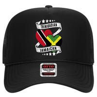 Jamaican Trinidad half Trinidad and half Jamaican flag High Crown Mesh Back Trucker Hat