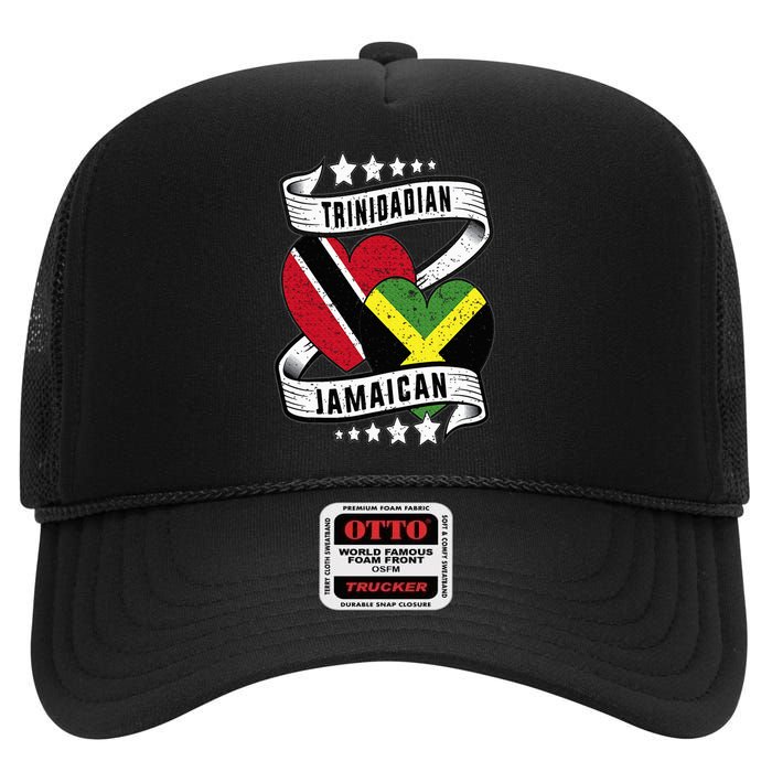 Jamaican Trinidad half Trinidad and half Jamaican flag High Crown Mesh Back Trucker Hat