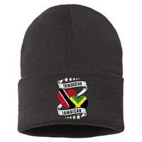 Jamaican Trinidad half Trinidad and half Jamaican flag Sustainable Knit Beanie