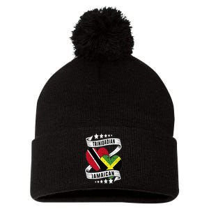 Jamaican Trinidad half Trinidad and half Jamaican flag Pom Pom 12in Knit Beanie