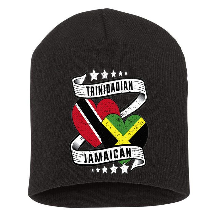 Jamaican Trinidad half Trinidad and half Jamaican flag Short Acrylic Beanie