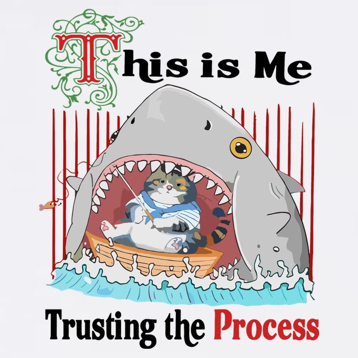 Jmcgg This Is Me Trusting The Process Shark Cat Flat Bill Trucker Hat