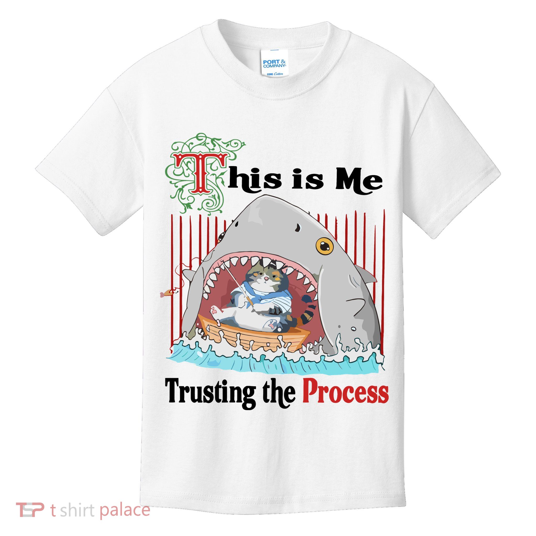 Jmcgg This Is Me Trusting The Process Shark Cat Kids T-Shirt