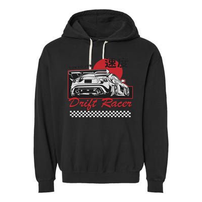 Jdm Tokyo Japan Drift Race Car Tuning Retro Vintage Garment-Dyed Fleece Hoodie