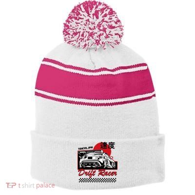 Jdm Tokyo Japan Drift Race Car Tuning Retro Vintage Graphic Stripe Pom Pom Beanie