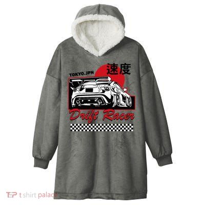 Jdm Tokyo Japan Drift Race Car Tuning Retro Vintage Graphic Hooded Wearable Blanket