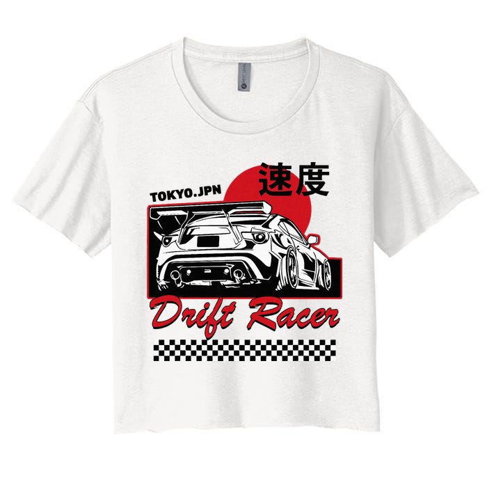 Jdm Tokyo Japan Drift Race Car Tuning Retro Vintage Graphic Women's Crop Top Tee