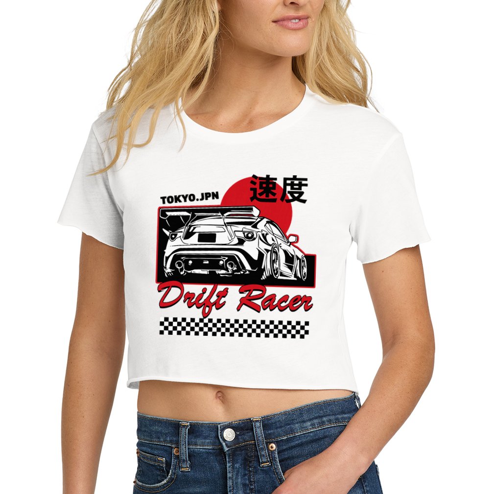 Jdm Tokyo Japan Drift Race Car Tuning Retro Vintage Graphic Women's Crop Top Tee