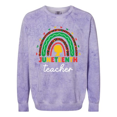 Juneteenth Teacher Leopard Rainbow African American Teacher Gift Colorblast Crewneck Sweatshirt