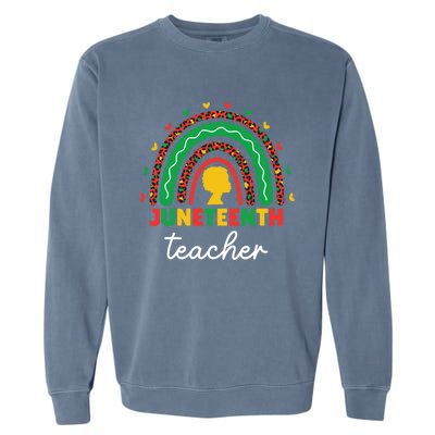 Juneteenth Teacher Leopard Rainbow African American Teacher Gift Garment-Dyed Sweatshirt