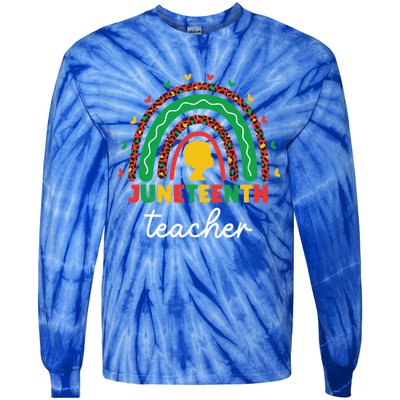 Juneteenth Teacher Leopard Rainbow African American Teacher Gift Tie-Dye Long Sleeve Shirt