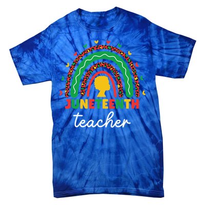 Juneteenth Teacher Leopard Rainbow African American Teacher Gift Tie-Dye T-Shirt