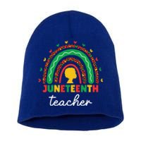 Juneteenth Teacher Leopard Rainbow African American Teacher Gift Short Acrylic Beanie