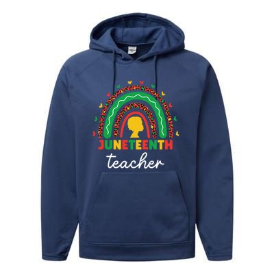 Juneteenth Teacher Leopard Rainbow African American Teacher Gift Performance Fleece Hoodie