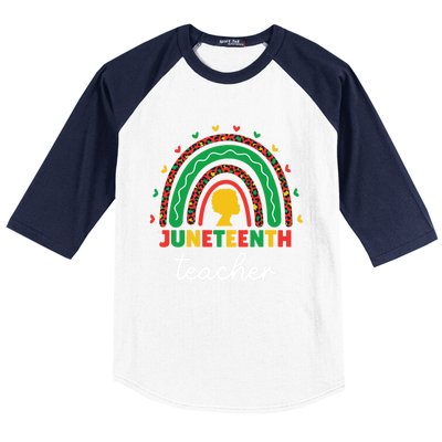 Juneteenth Teacher Leopard Rainbow African American Teacher Gift Baseball Sleeve Shirt