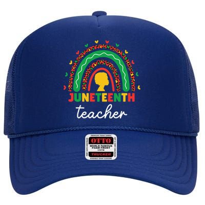 Juneteenth Teacher Leopard Rainbow African American Teacher Gift High Crown Mesh Back Trucker Hat