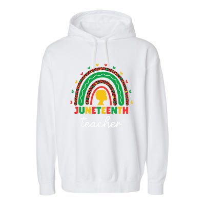 Juneteenth Teacher Leopard Rainbow African American Teacher Gift Garment-Dyed Fleece Hoodie