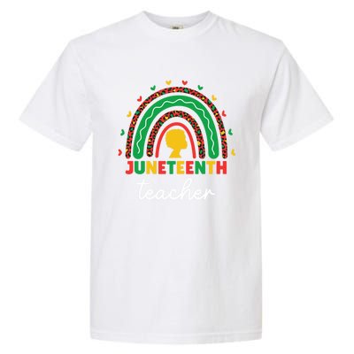 Juneteenth Teacher Leopard Rainbow African American Teacher Gift Garment-Dyed Heavyweight T-Shirt