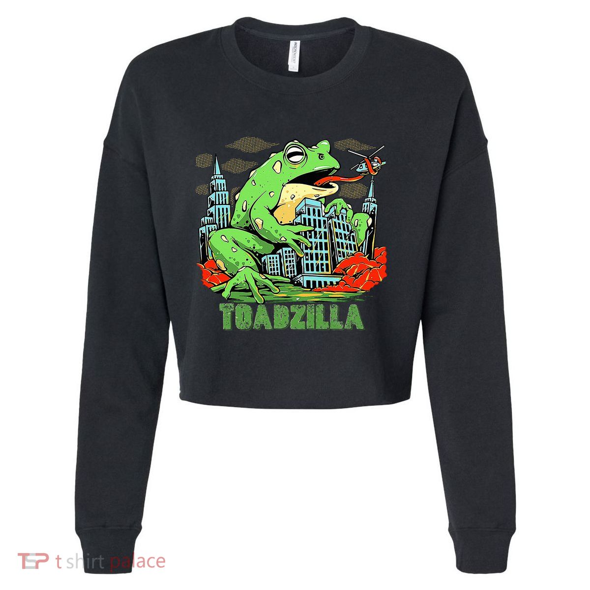 Japanese Toadzilla Monster Frog Attack Cropped Pullover Crew
