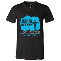 Jesus Took Naps Religious Pastor Bible Scripture Christian V-Neck T-Shirt