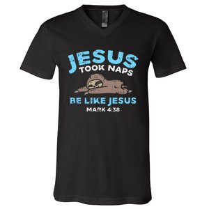 Jesus Took Naps Sloth Bible Verse God Christian V-Neck T-Shirt