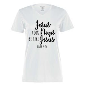 Jesus Took Naps Be Like Jesus Mark 4:38 Women's Momentum V-Neck T-Shirt