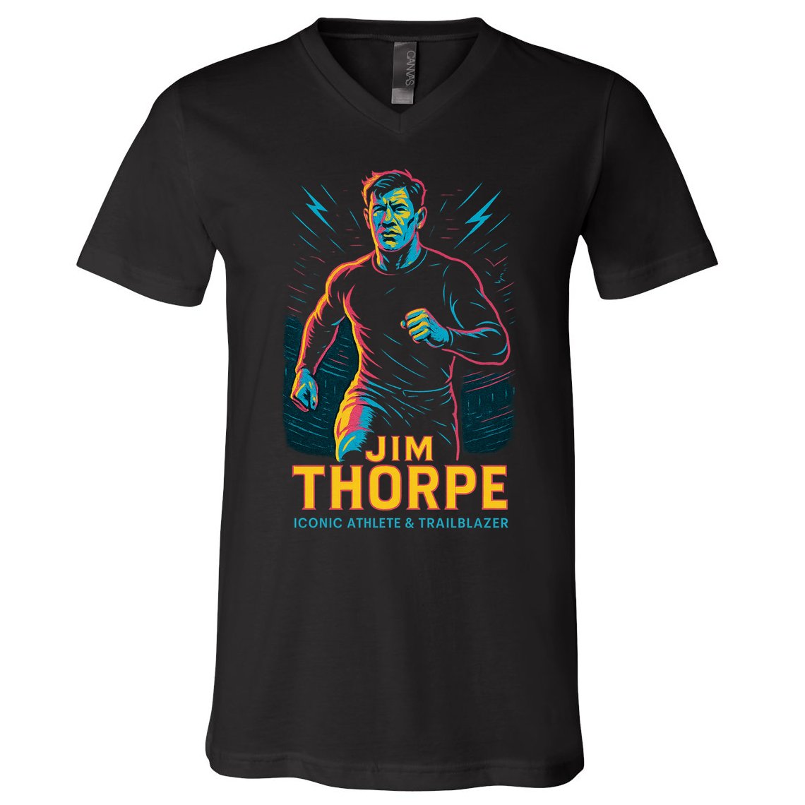 Jim Thorpe Neon Iconic Athlete V-Neck T-Shirt