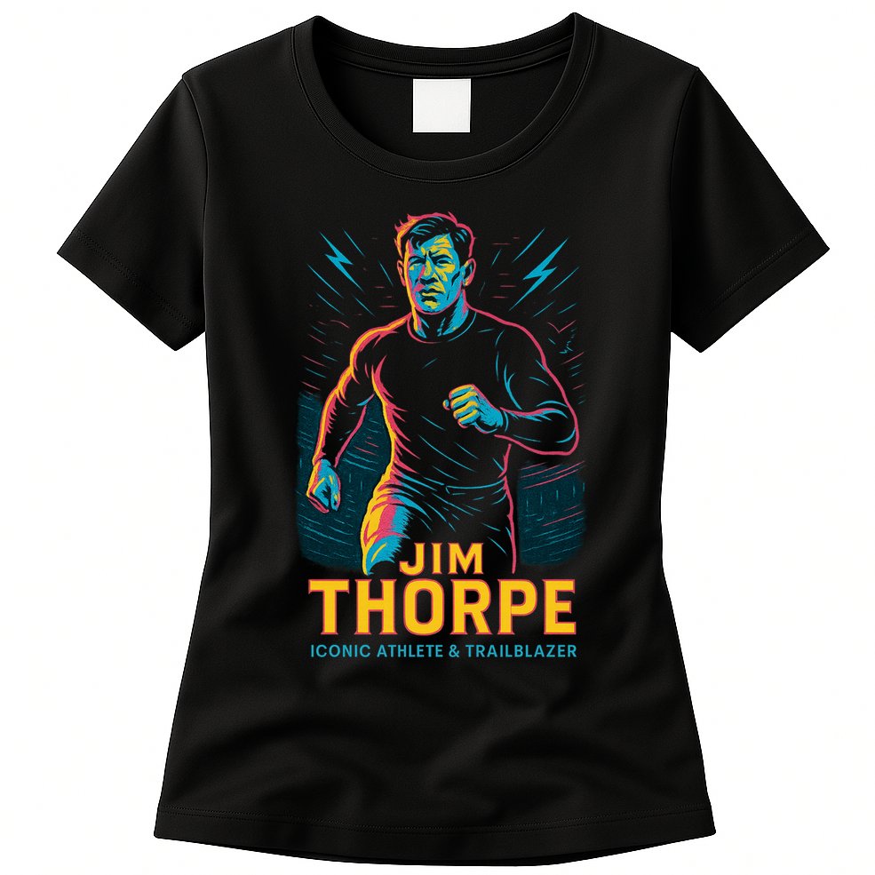 Jim Thorpe Neon Iconic Athlete Womens T-Shirt