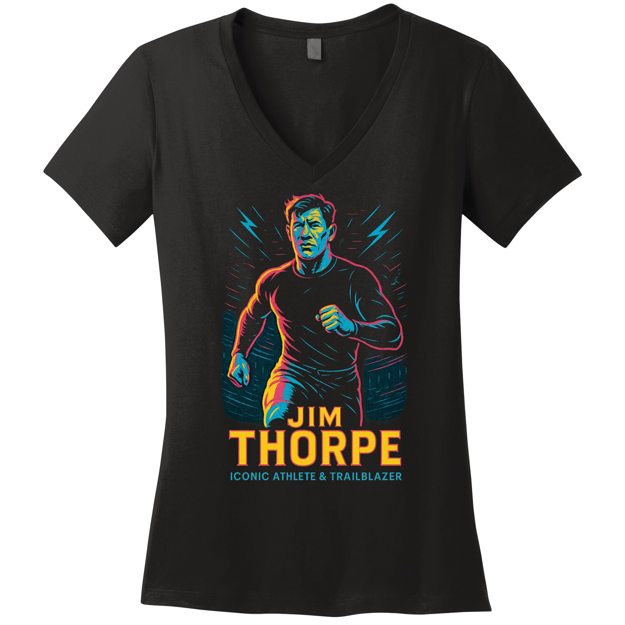 Jim Thorpe Neon Iconic Athlete Women's V-Neck T-Shirt