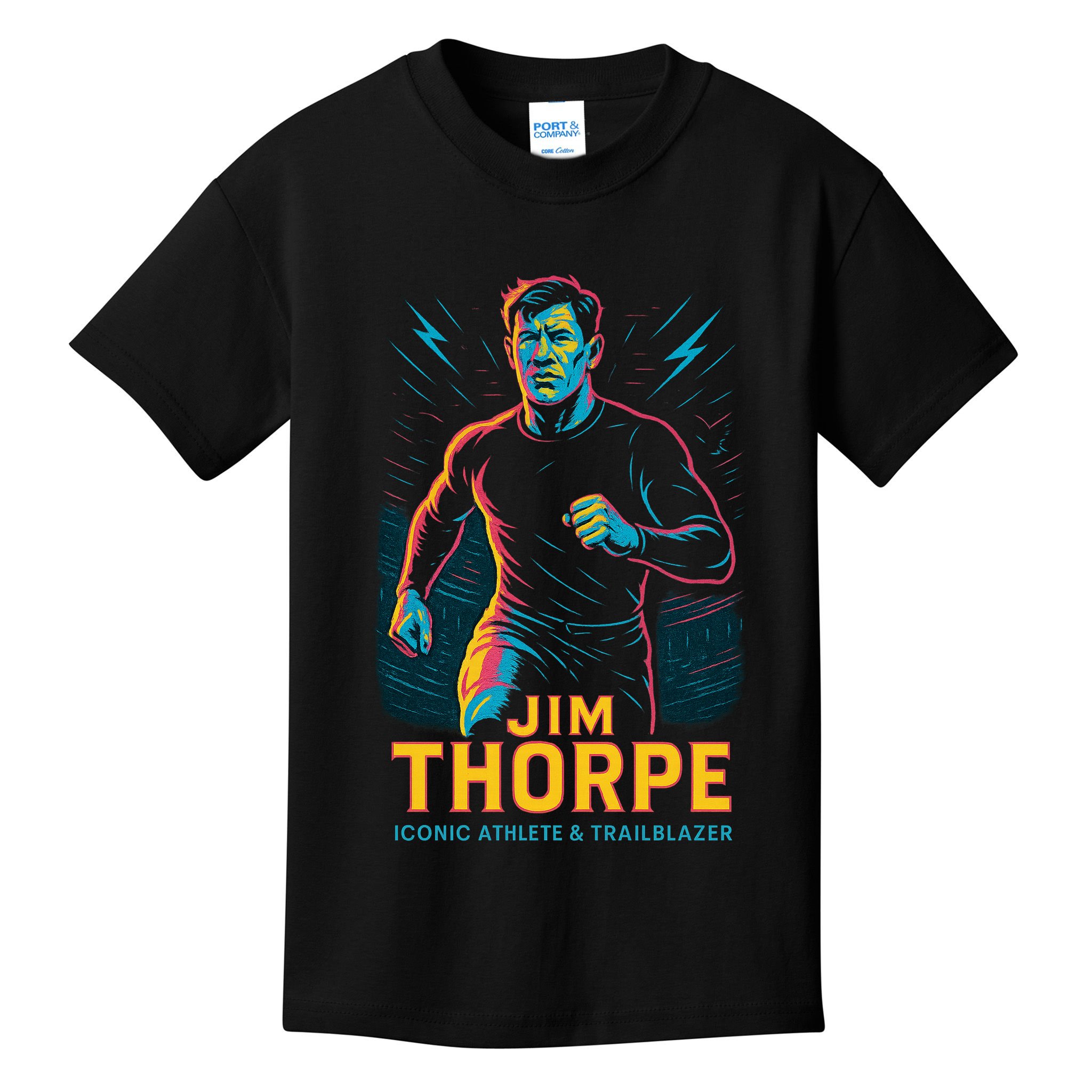 Jim Thorpe Neon Iconic Athlete Kids T-Shirt