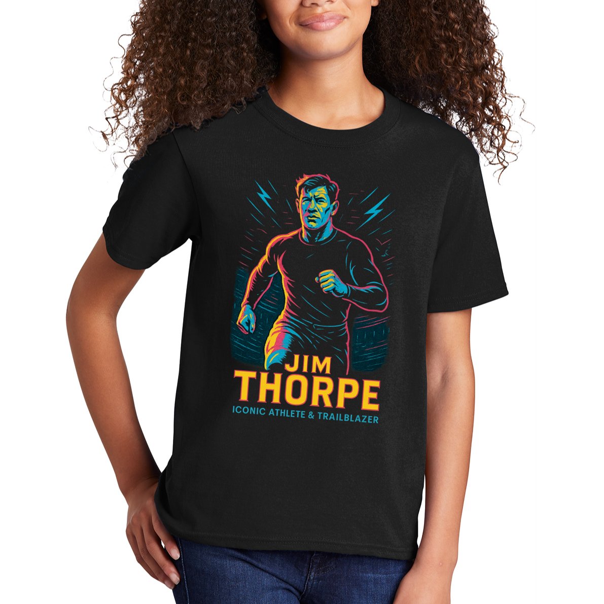 Jim Thorpe Neon Iconic Athlete Kids T-Shirt