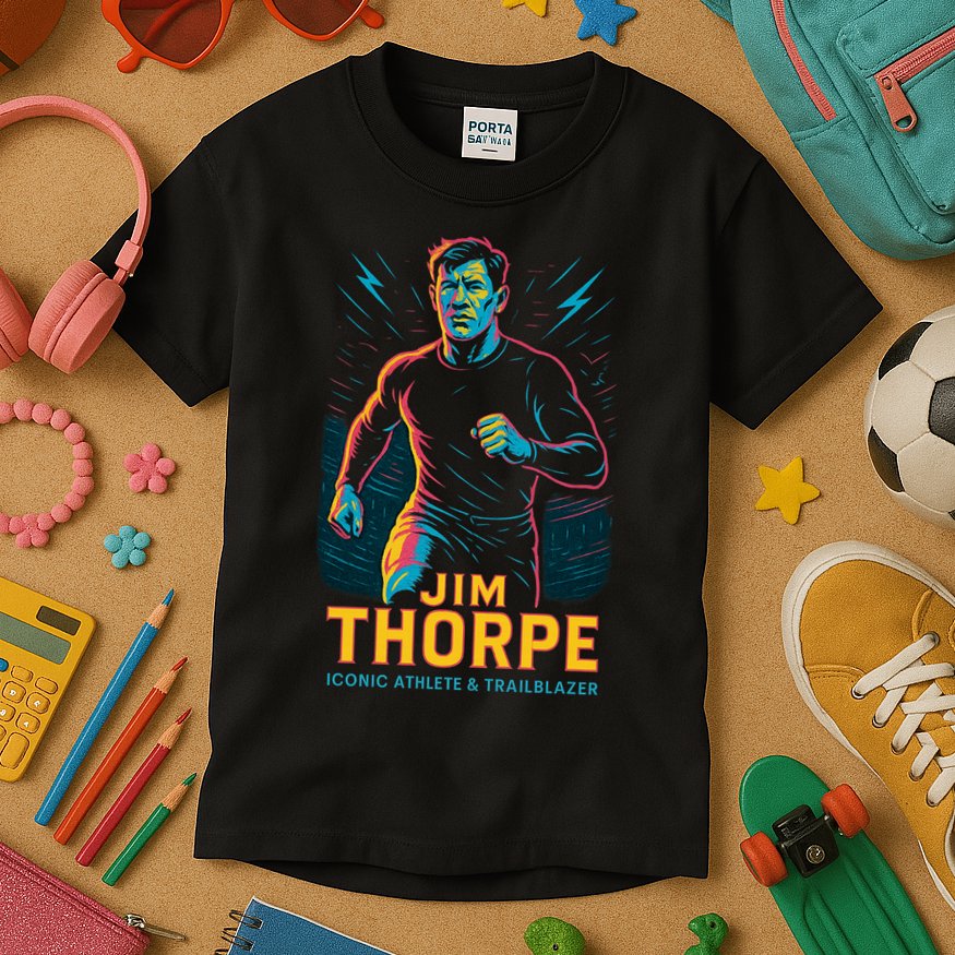 Jim Thorpe Neon Iconic Athlete Kids T-Shirt