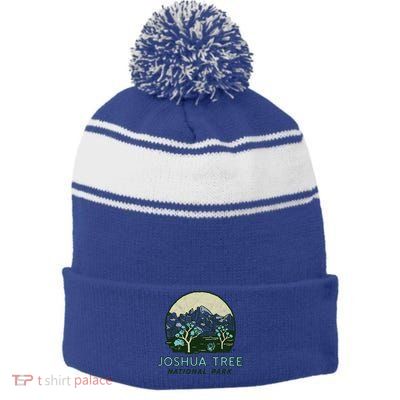 Joshua Tree National Park Vintage Mountains And Trees Sketch Gift Stripe Pom Pom Beanie