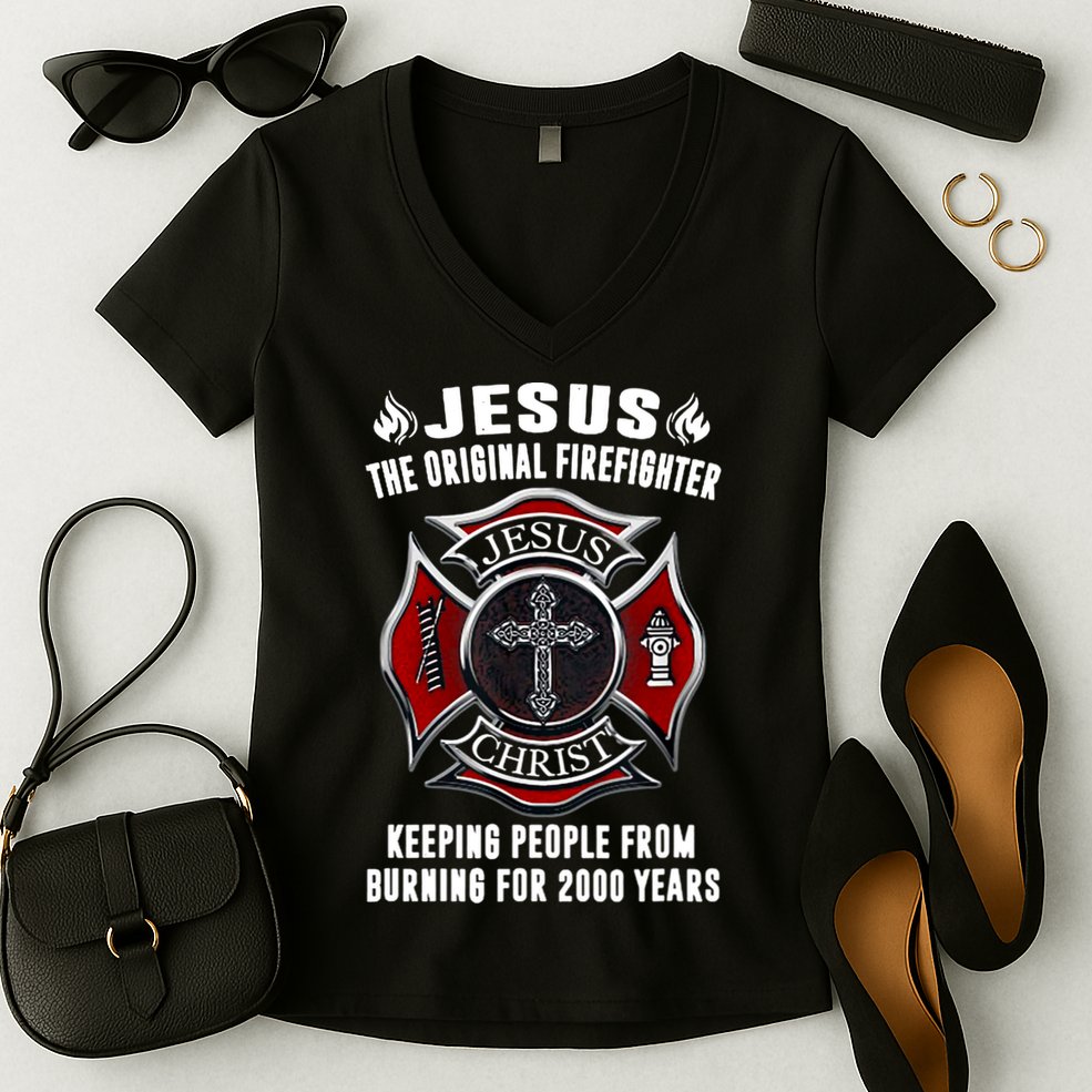 Jesus The Original Firefighter Women's V-Neck T-Shirt