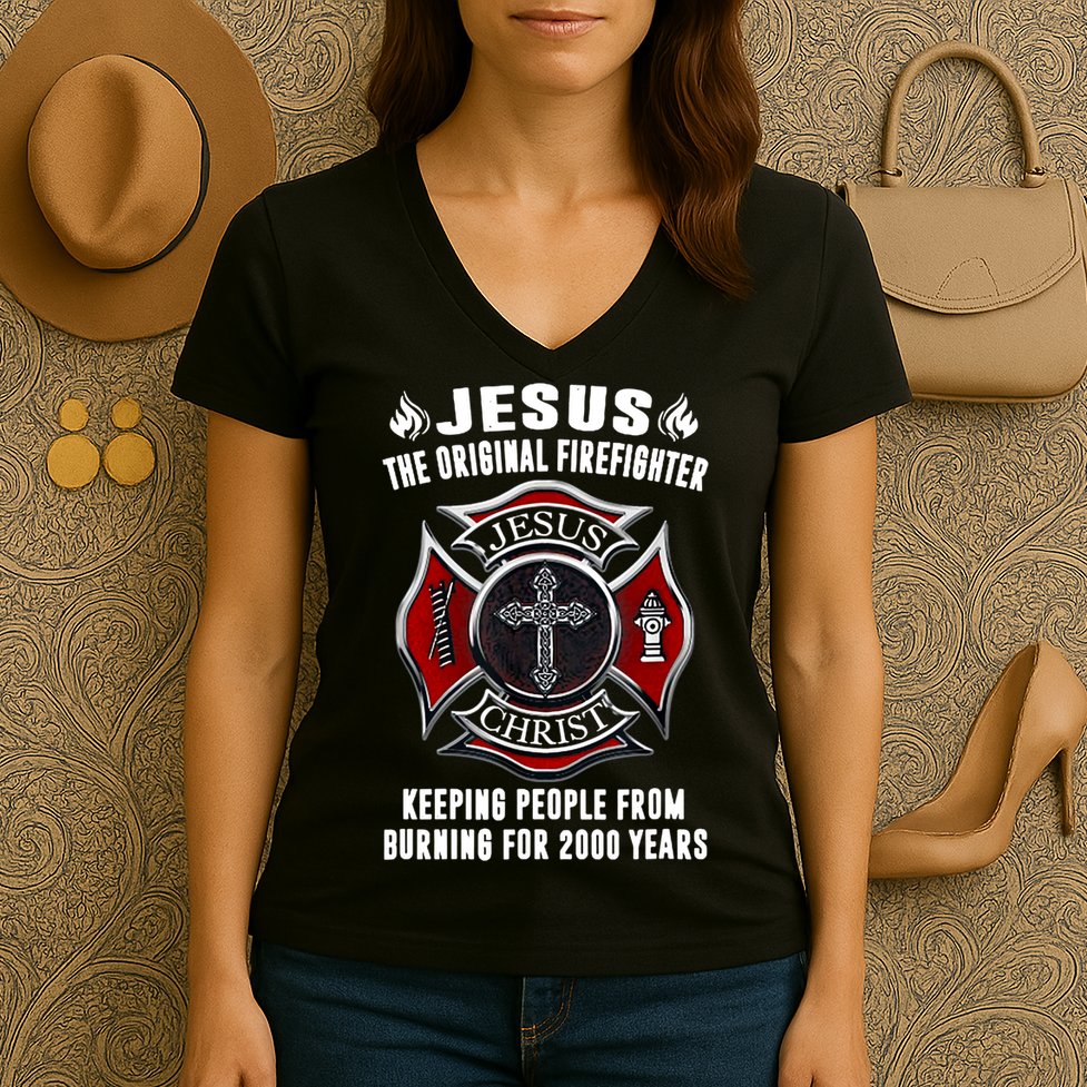 Jesus The Original Firefighter Women's V-Neck T-Shirt