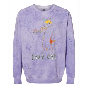 Jazz Trumpet Playing Kitty Cat Cool Jazz Cat Tee Colorblast Crewneck Sweatshirt