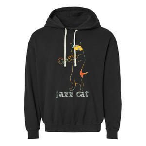 Jazz Trumpet Playing Kitty Cat Cool Jazz Cat Tee Garment-Dyed Fleece Hoodie