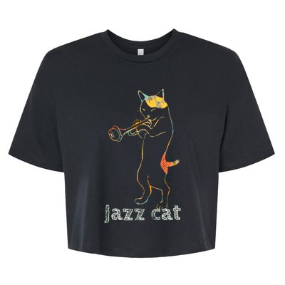 Jazz Trumpet Playing Kitty Cat Cool Jazz Cat Tee Bella+Canvas Jersey Crop Tee