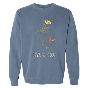 Jazz Trumpet Playing Kitty Cat Cool Jazz Cat Tee Garment-Dyed Sweatshirt