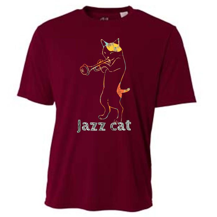 Jazz Trumpet Playing Kitty Cat Cool Jazz Cat Tee Cooling Performance Crew T-Shirt