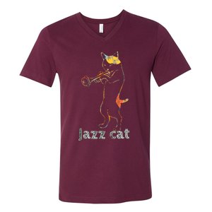 Jazz Trumpet Playing Kitty Cat Cool Jazz Cat Tee V-Neck T-Shirt