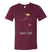 Jazz Trumpet Playing Kitty Cat Cool Jazz Cat Tee V-Neck T-Shirt