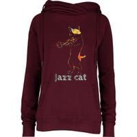 Jazz Trumpet Playing Kitty Cat Cool Jazz Cat Tee Womens Funnel Neck Pullover Hood